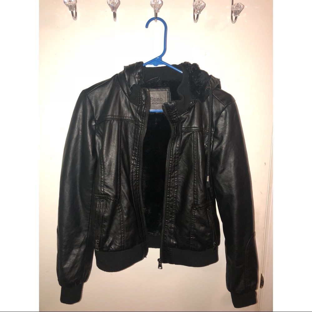 lined black pleather jacket
